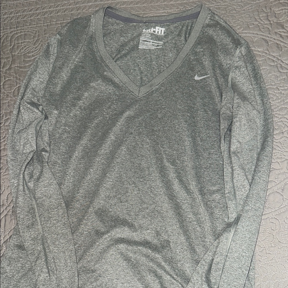 Nike Heather Gray V-Neck Dri-FIT Top